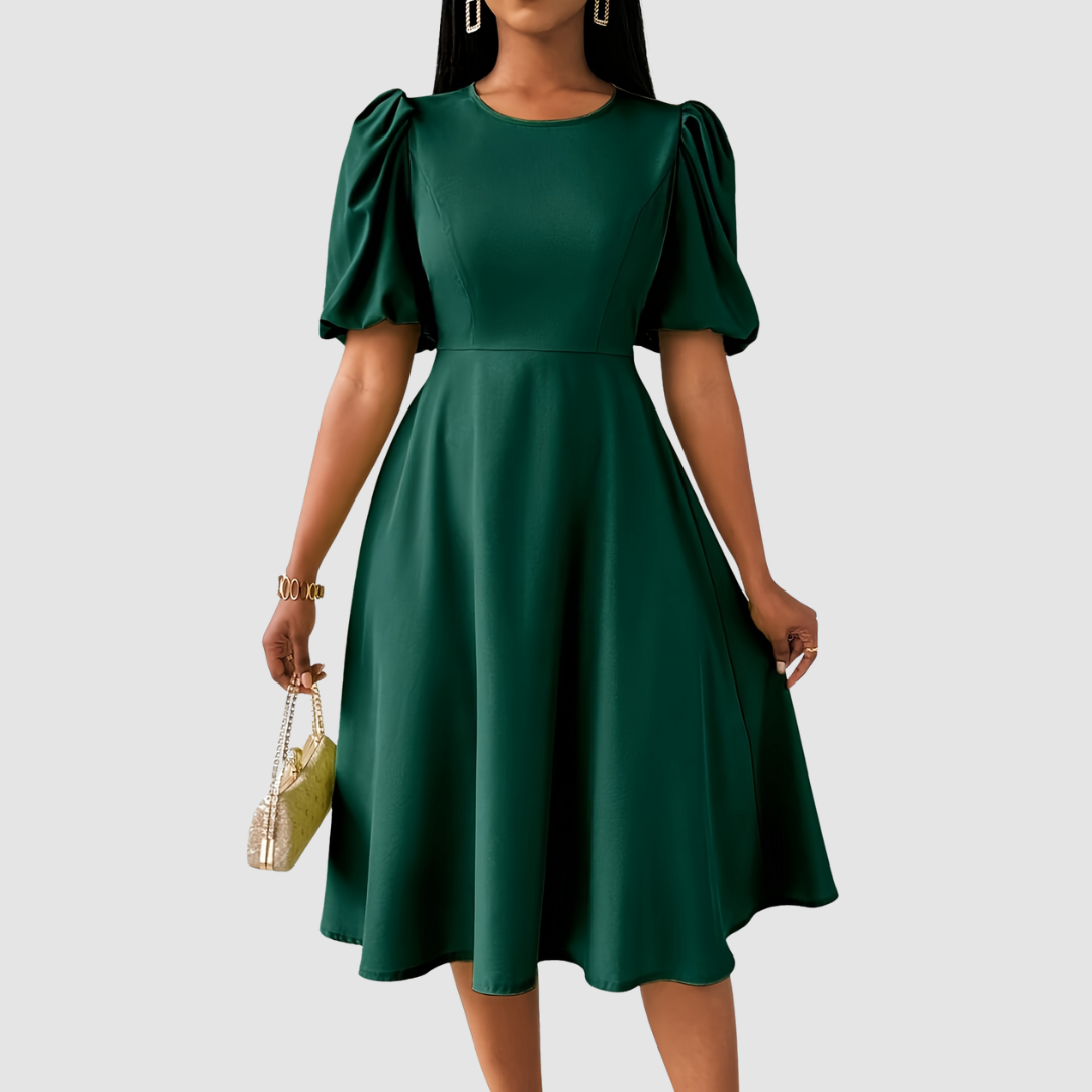Puff Sleeve Midi Dress in Green — VerolynBoutique