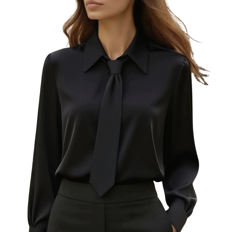 Collared Shirt with Tie in Black — VerolynBoutique