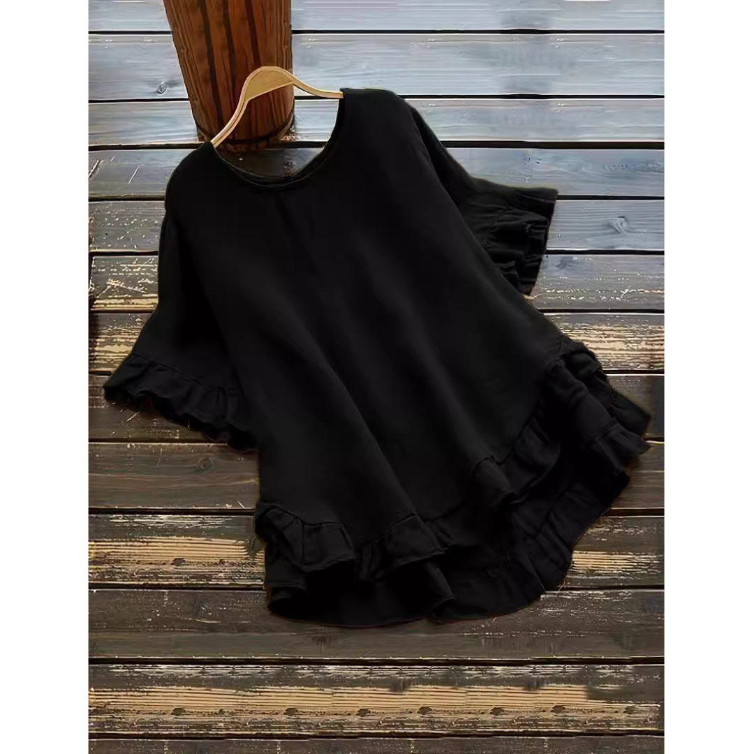 Ruffle Hem Summer Blouse in Black — VerolynBoutique