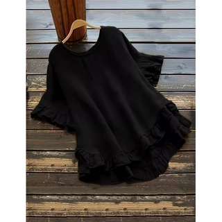 Ruffle Hem Summer Blouse in Black — VerolynBoutique