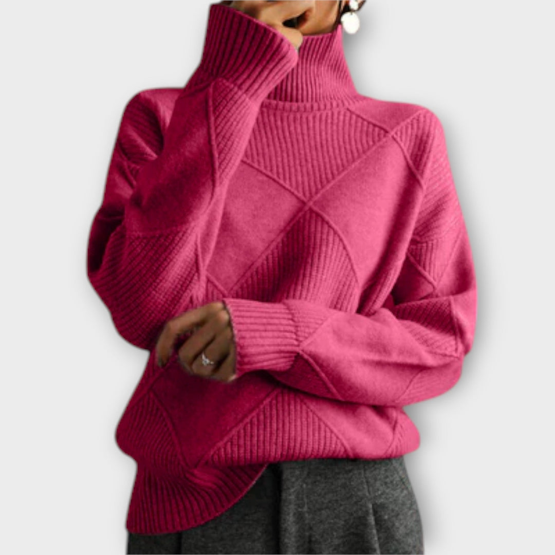 Diamond Stitch Turtleneck Jumper in Pink — VerolynBoutique