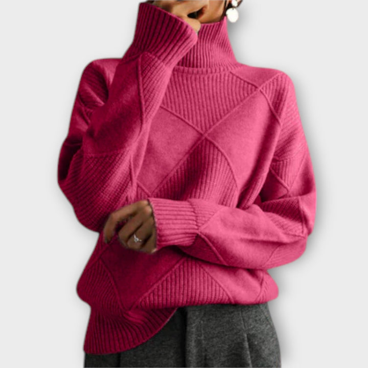 Diamond Stitch Turtleneck Jumper in Pink — VerolynBoutique