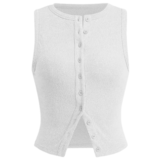 Ribbed Button Crop Tank Top in Ivory — VerolynBoutique