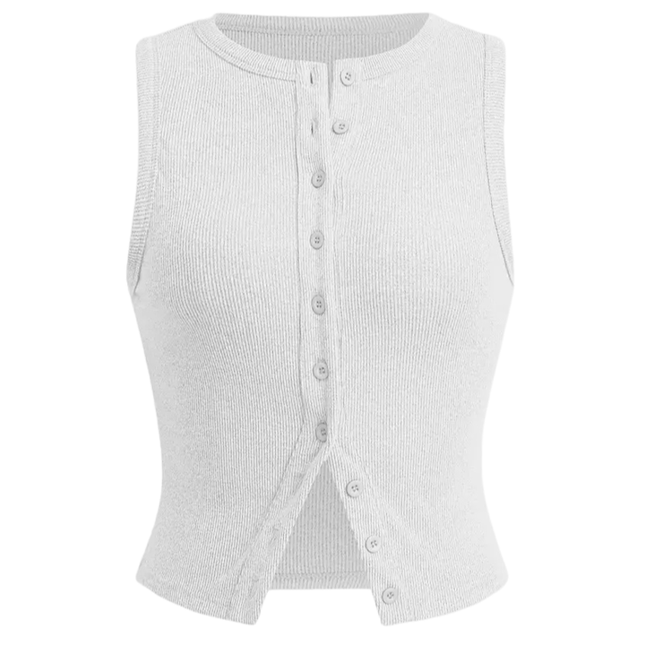 Ribbed Button Crop Tank Top in Ivory — VerolynBoutique