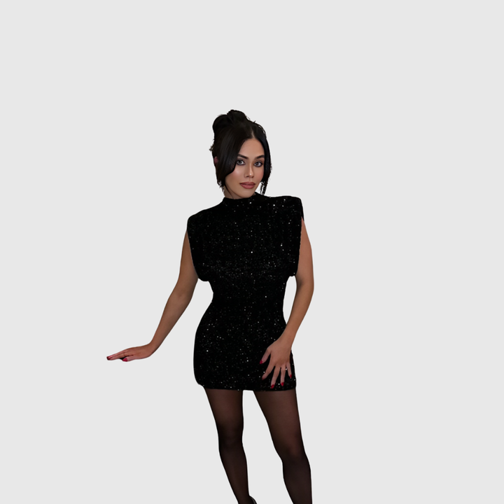 Sparkle Textured Fitted Mini Dress in Black — VerolynBoutique