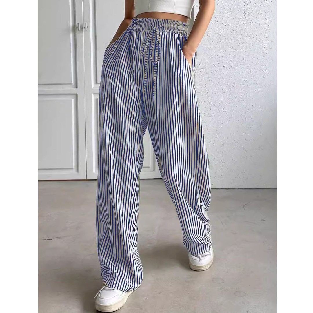 Striped Smocked Waist Trousers in Blue & White — VerolynBoutique