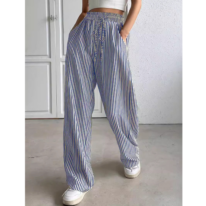 Striped Smocked Waist Trousers in Blue &amp; White — VerolynBoutique