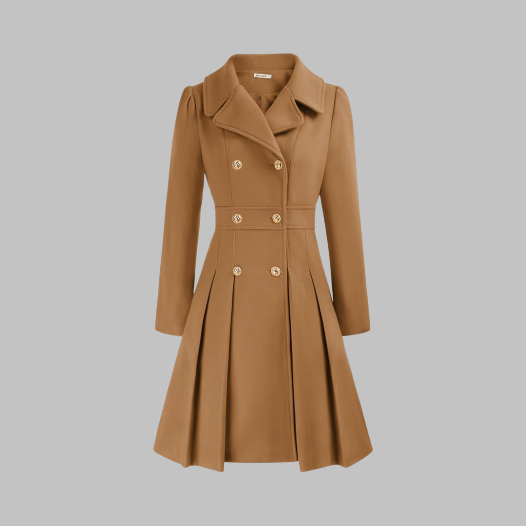 Pleated Fit and Flare Coat in Camel — VerolynBoutique