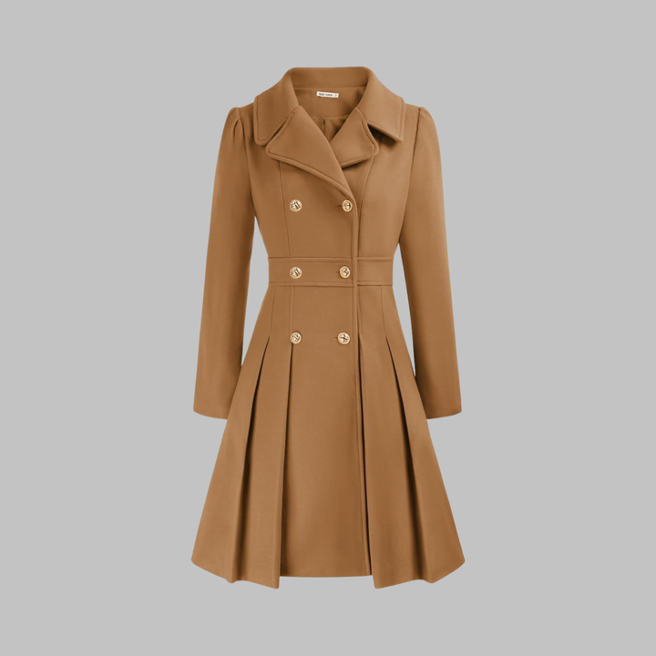 Pleated Fit and Flare Coat in Camel — VerolynBoutique