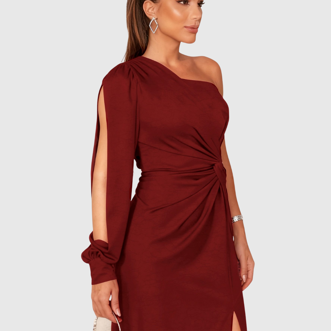 Twist-Front One-Shoulder Gown in Red — VerolynBoutique
