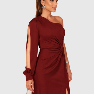 Twist-Front One-Shoulder Gown in Red — VerolynBoutique