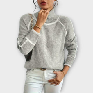 Contrast Trim Raglan Turtleneck in Grey — VerolynBoutique