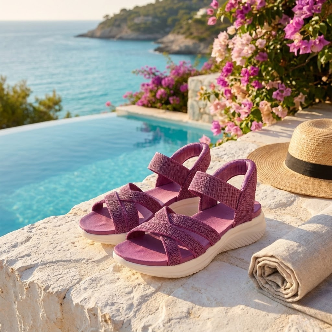 Crossover Elastic Strap Sandals in Pink — VerolynBoutique