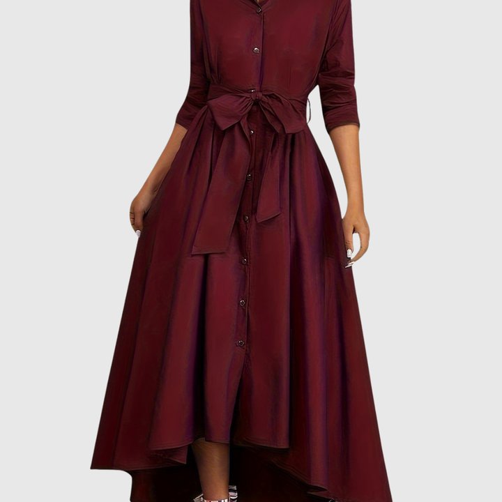 Button-Front Belted Maxi Dress in Red — VerolynBoutique