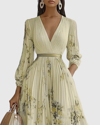Verolyn - Pleated V-Neck Maxi Dress