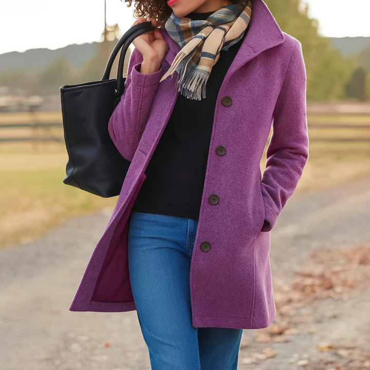 Single-Breasted Straight Coat in Purple — VerolynBoutique