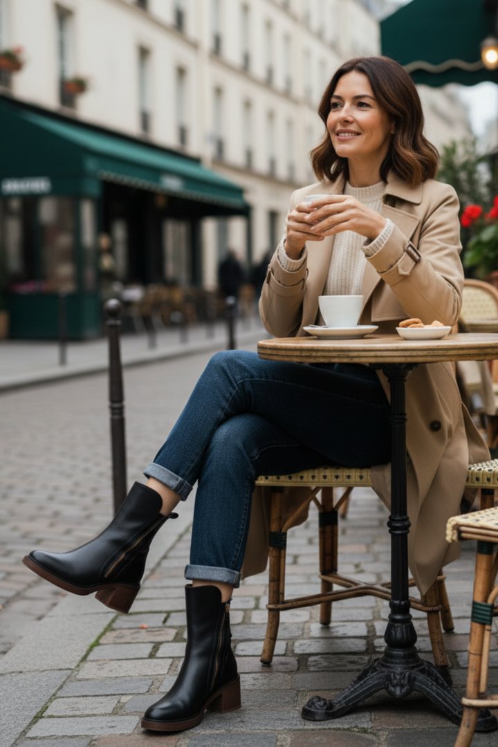 Verolyn round toe leather block heel boots – view 9