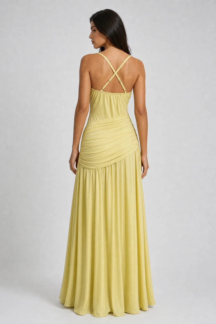 Ruched Waist Strappy Maxi Dress in Yellow — VerolynBoutique