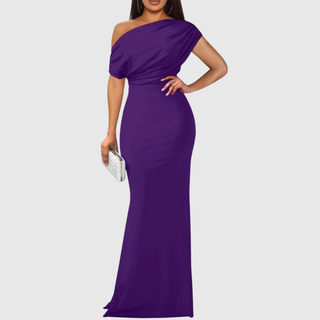 Draped One-Shoulder Formal Gown in Purple — VerolynBoutique