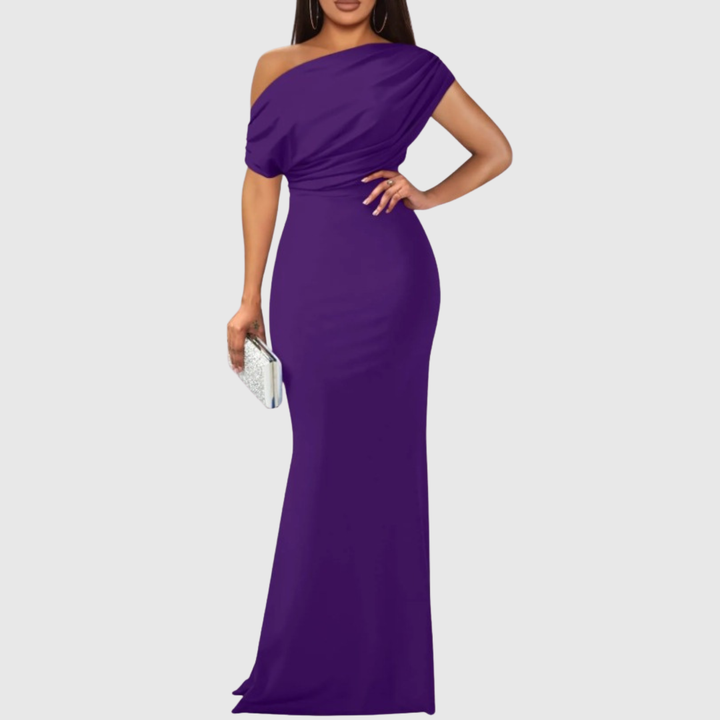 Draped One-Shoulder Formal Gown in Purple — VerolynBoutique
