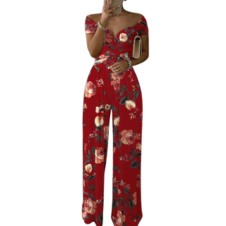 Verolyn - Floral Off-Shoulder Wrap Jumpsuit