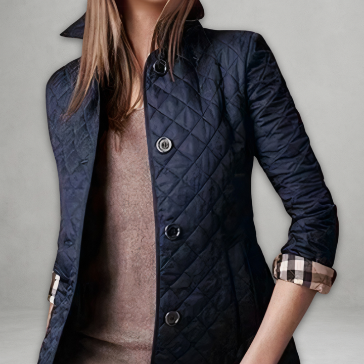 Tailored Diamond Quilted Jacket in Blue — VerolynBoutique