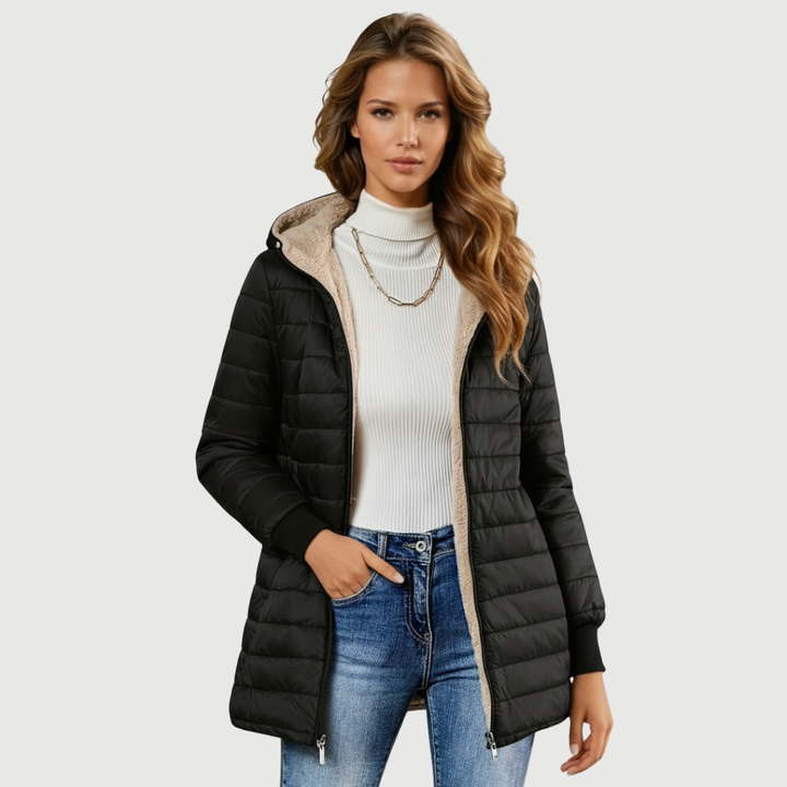 Slim Quilted Plush-Lined Jacket in Black — VerolynBoutique
