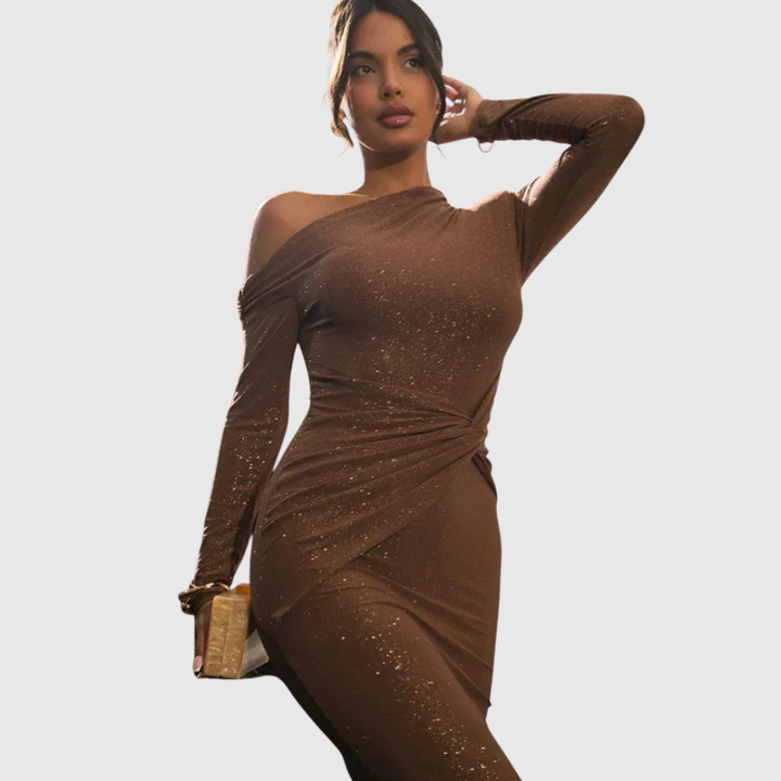 One-Shoulder Glitter Maxi Dress in Black — VerolynBoutique
