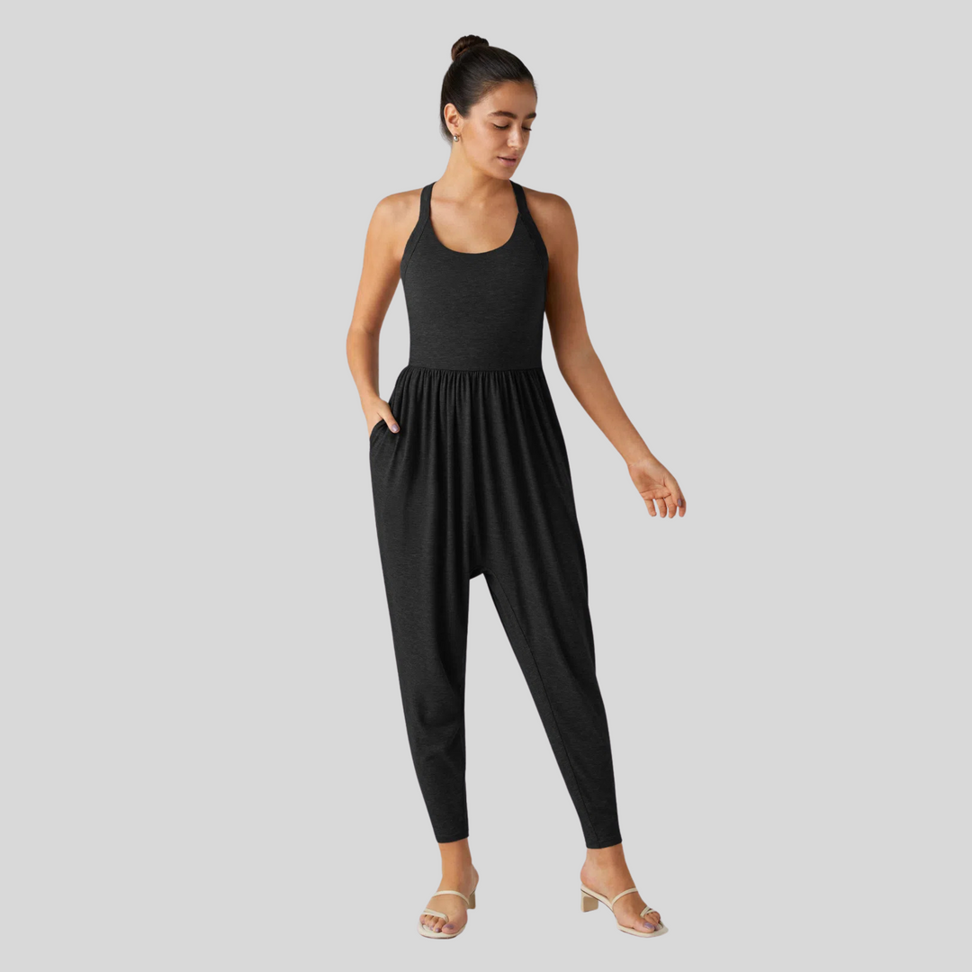 Backless U-Neck Lounge Jumpsuit in Black — VerolynBoutique