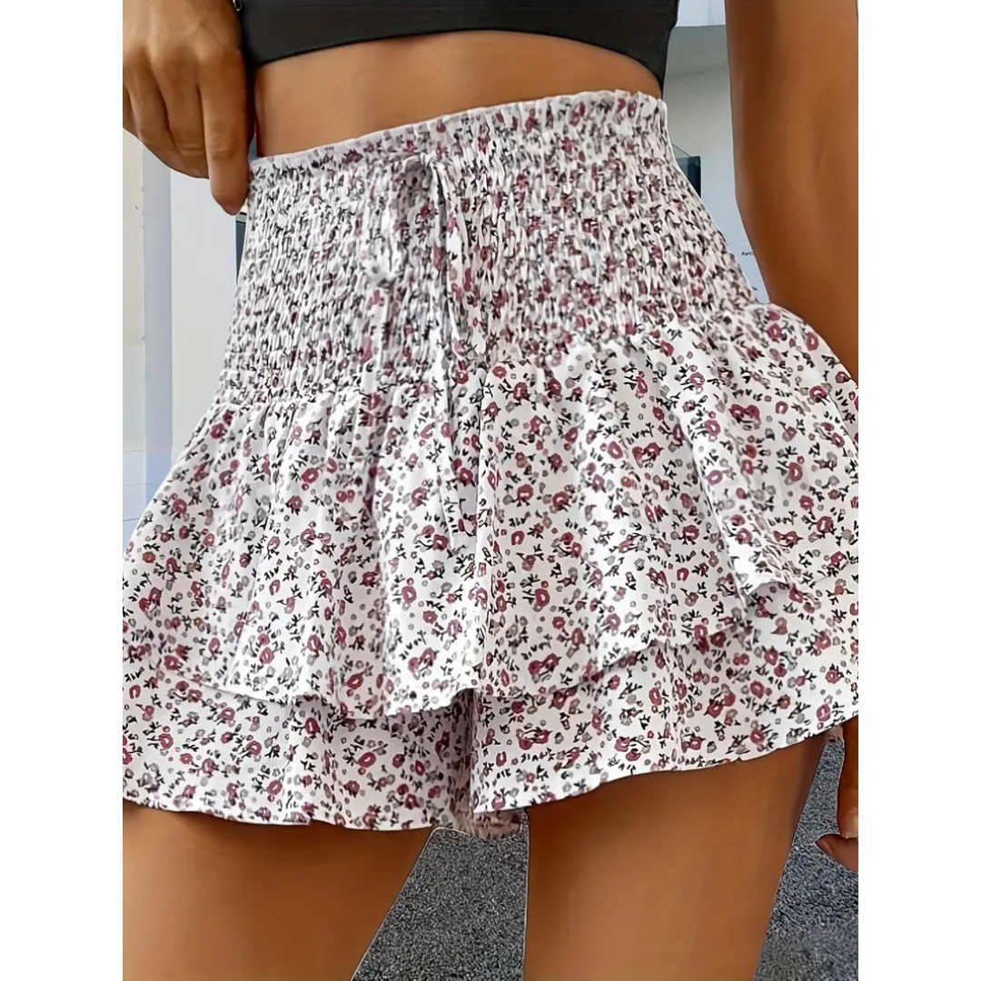 Shirred Layered Summer Skort in White — VerolynBoutique