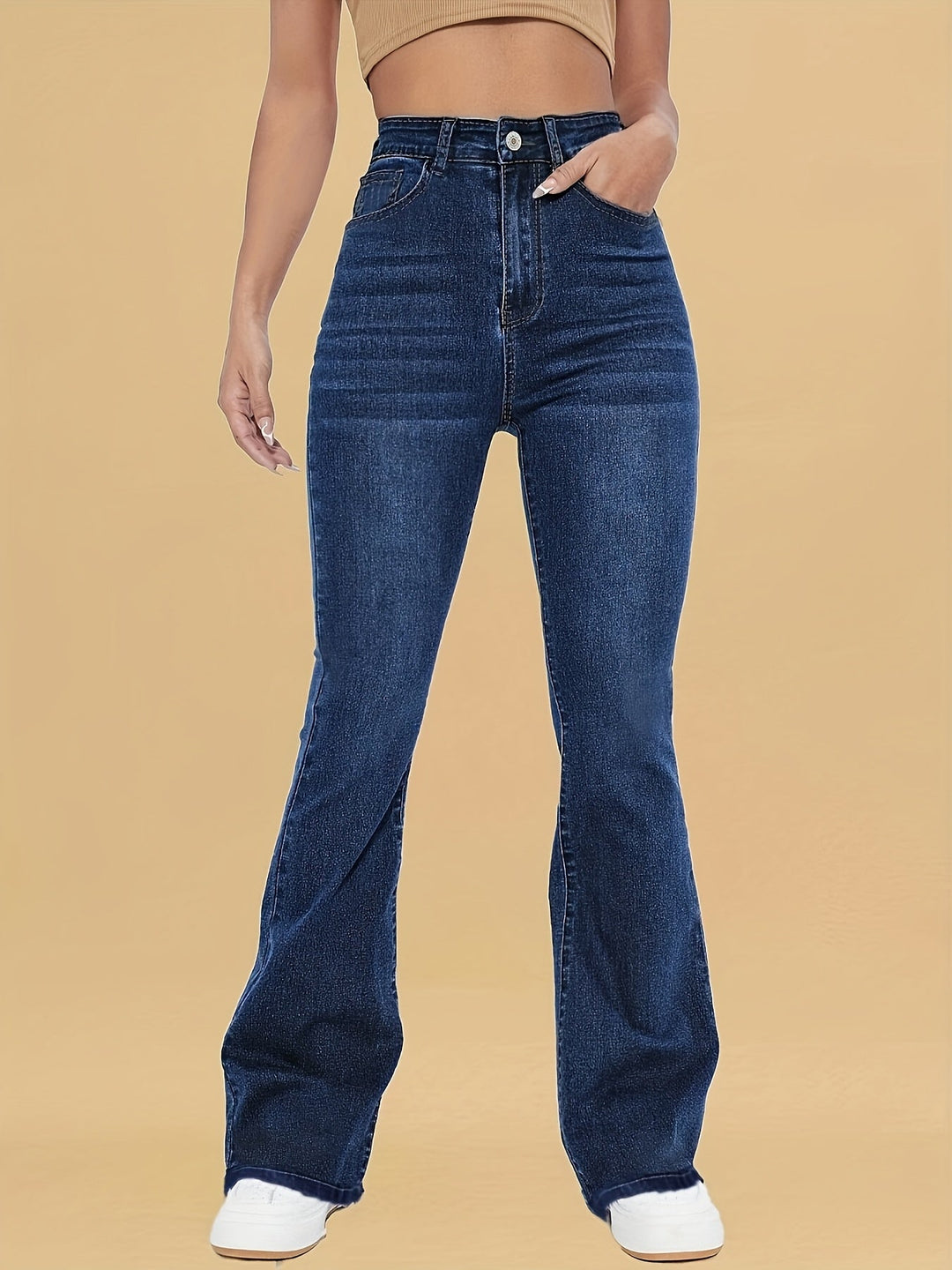 High-Rise Stretch Flare Jeans in Dark Denim — VerolynBoutique