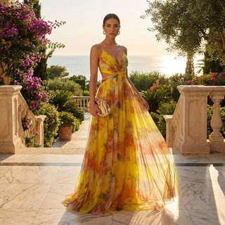 Cut-Out Waist Floral Maxi Dress in Yellow — VerolynBoutique