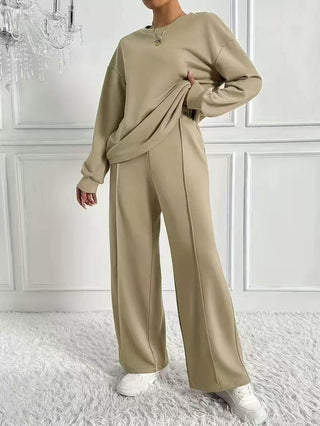 Sweatshirt and Wide-Leg Trouser Set in Khaki — VerolynBoutique