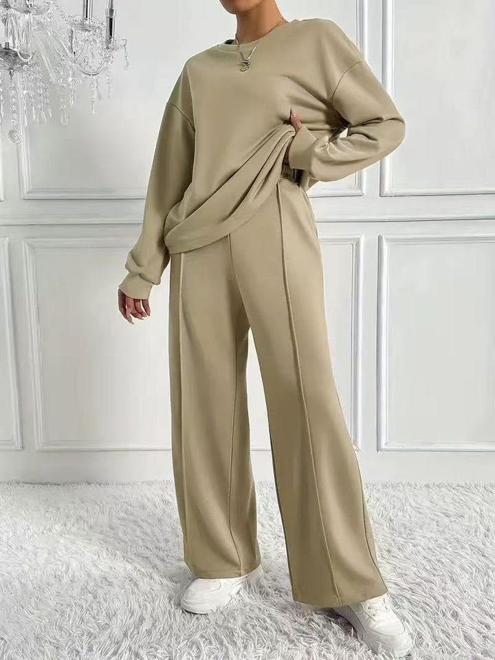 Sweatshirt and Wide-Leg Trouser Set in Khaki — VerolynBoutique