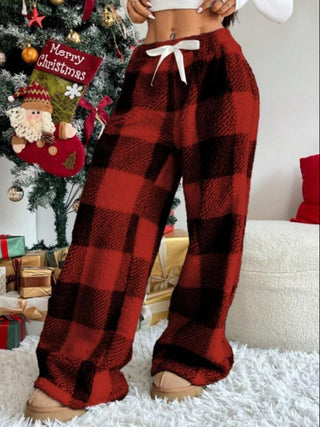 Fluffy Drawstring Lounge Trousers in Red — VerolynBoutique