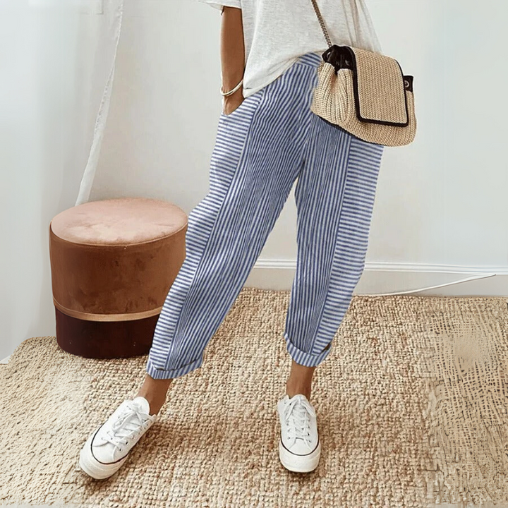 Striped Tapered Cropped Trousers in Blue — VerolynBoutique