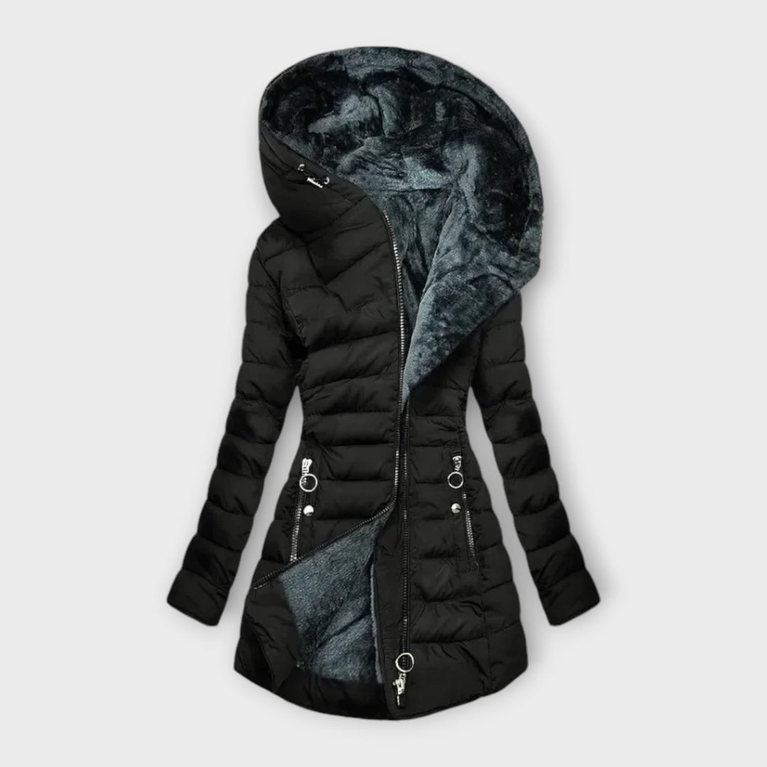 Plush-Lined Hooded Puffer Coat in Black — VerolynBoutique