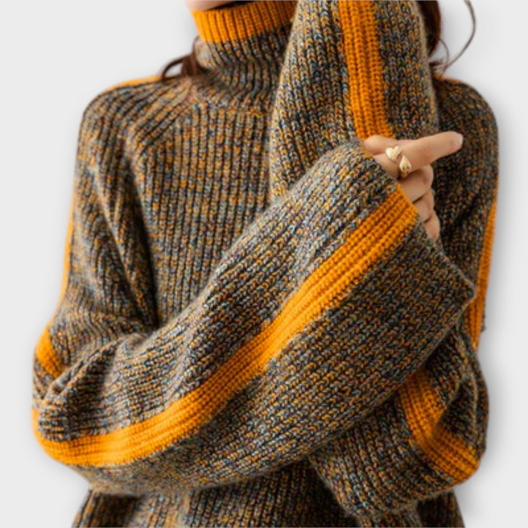 Wide Sleeve Marl Turtleneck Jumper in Brown — VerolynBoutique