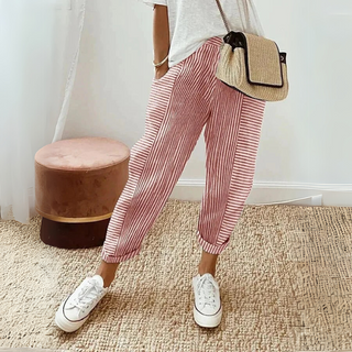 Striped Tapered Cropped Trousers in Red — VerolynBoutique