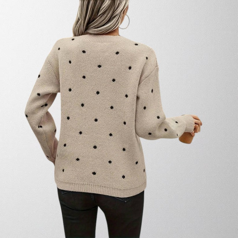 Polka Dot Crew Neck Jumper in Khaki — VerolynBoutique