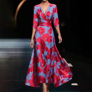 Floral Print Wrap Dress in Red — VerolynBoutique