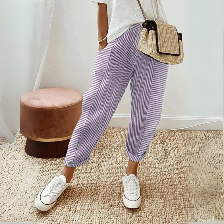 Striped Tapered Cropped Trousers in Purple — VerolynBoutique
