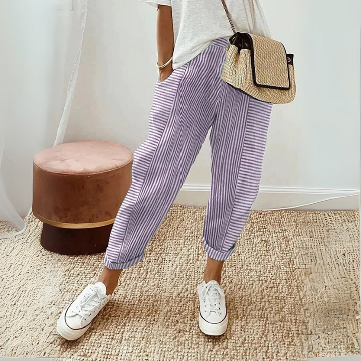 Striped Tapered Cropped Trousers in Purple — VerolynBoutique