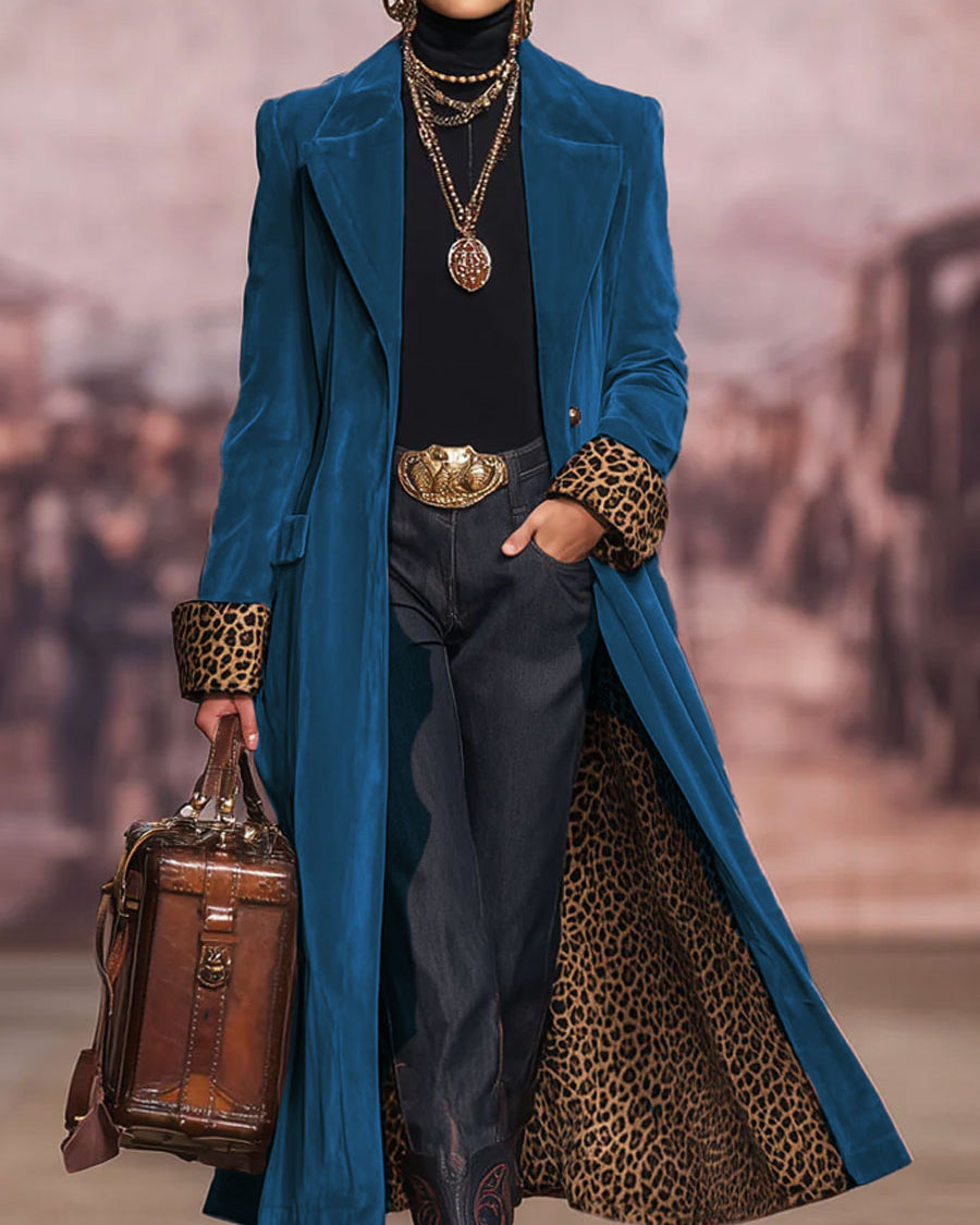 Verolyn leopard-lined long tailored coat in deep blue