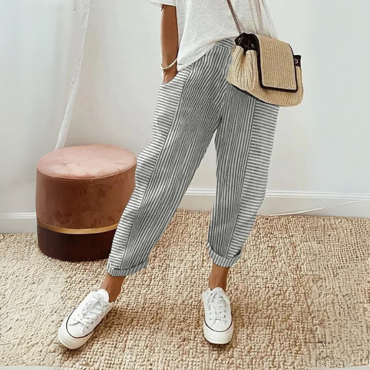 Striped Tapered Cropped Trousers in Grey — VerolynBoutique