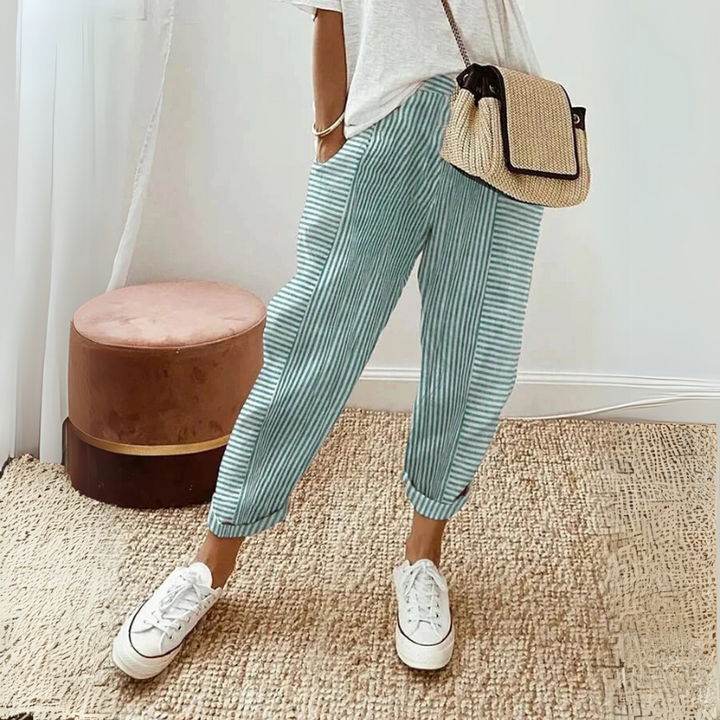 Striped Tapered Cropped Trousers in Green — VerolynBoutique