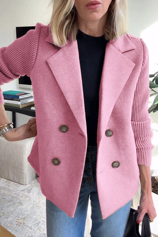 Double-Breasted Knit Sleeve Blazer in Pink — VerolynBoutique