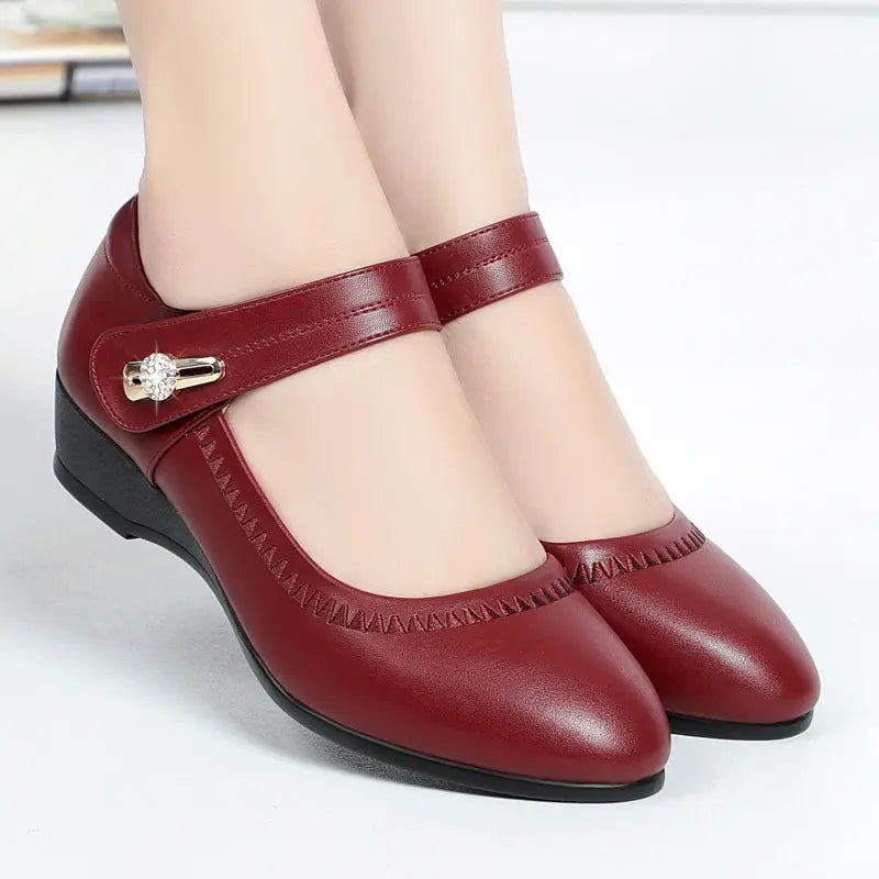Low Wedge Mary Jane Shoes in Red — VerolynBoutique