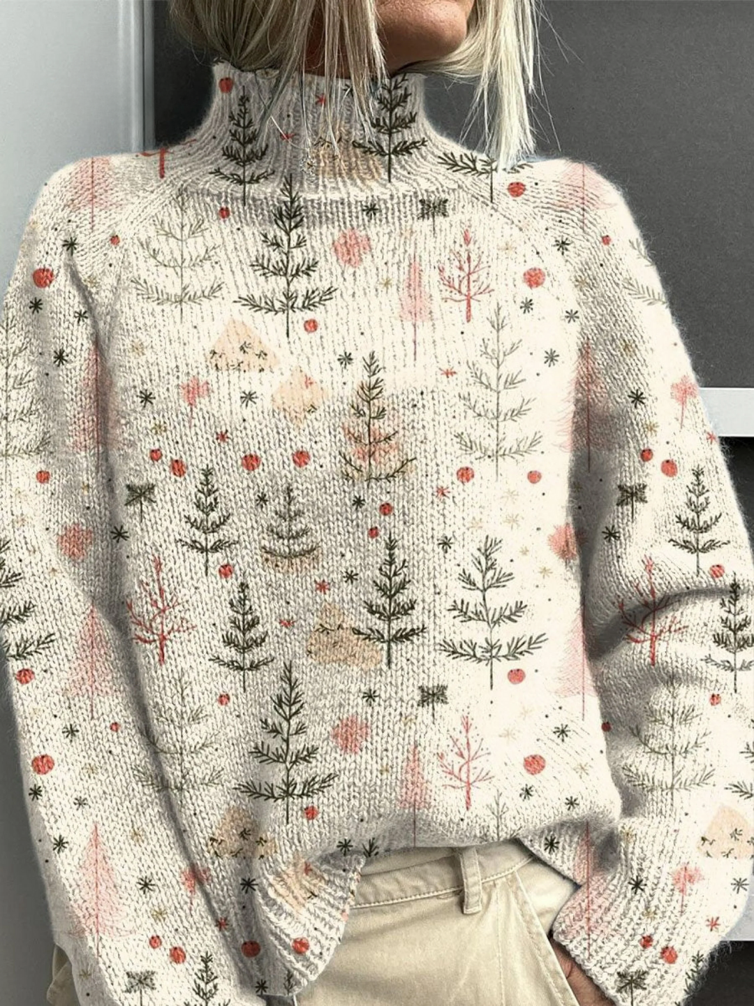 Winter Tree Print Turtleneck in Multicolour — VerolynBoutique