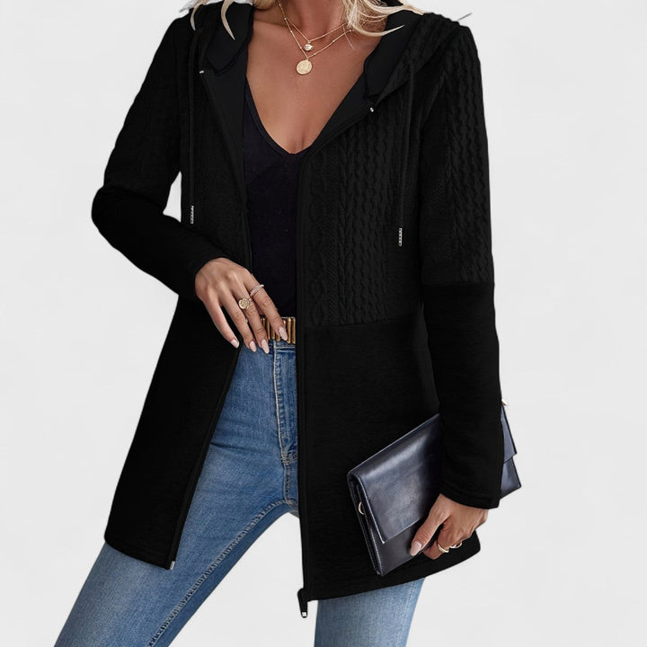 Cable Panel Hooded Cardigan in Black — VerolynBoutique